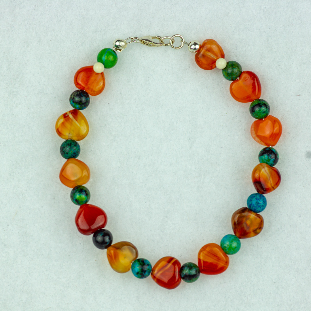 Jade and Carnealion Agate Beaded Bracelet