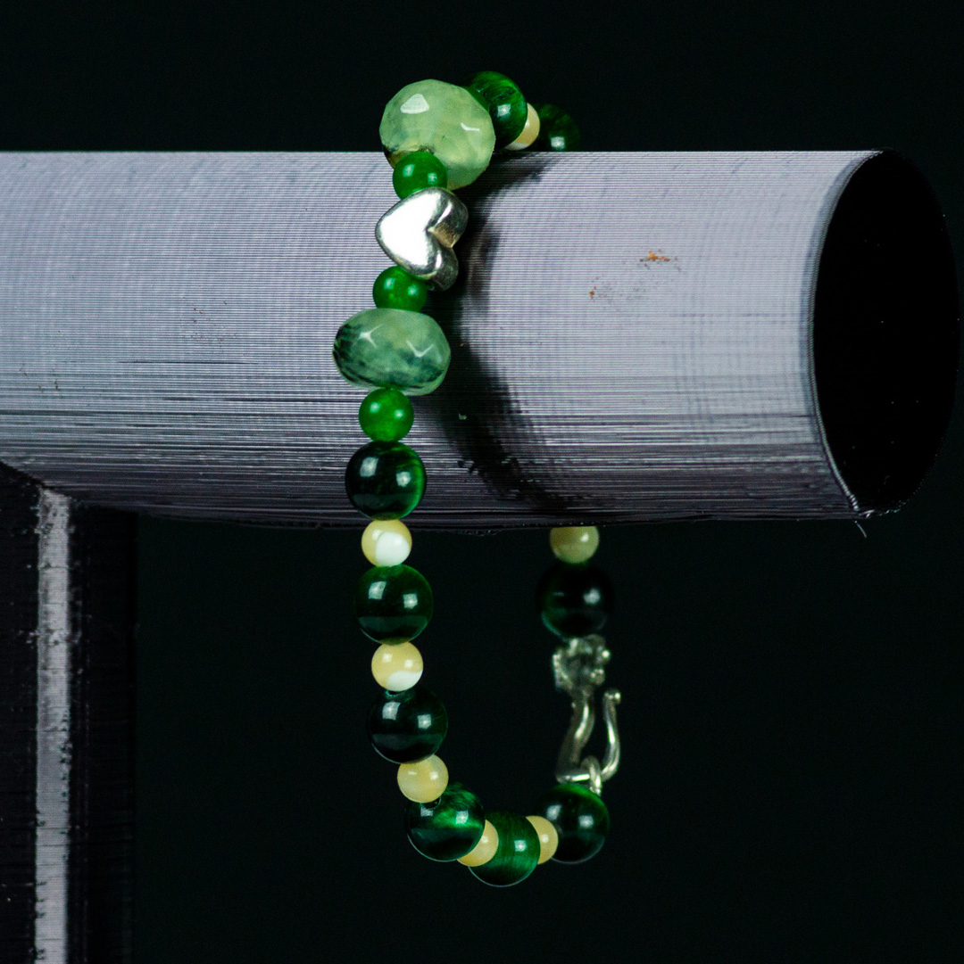 Hematite and Moss Agate Beaded Bracelet
